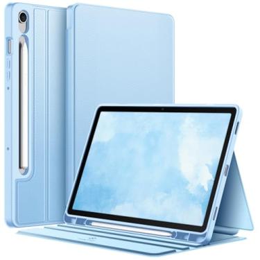Imagem de Fintie Capa para Samsung Galaxy Tab S10 Lite / S10 FE/ S9 FE 5G 10,9 polegadas/Tab S9 11 polegadas com suporte para caneta S, suporte de vários ângulos com capa traseira de TPU macio, azul