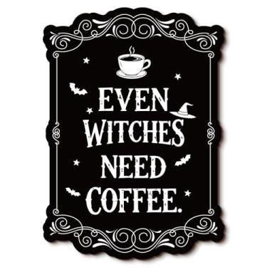 Imagem de COLOR VALLEY ART Decoração gótica de bruxa de cozinha, decorações de Halloween internas, acessórios pretos para casa, placa de café gótico, arte de parede vintage