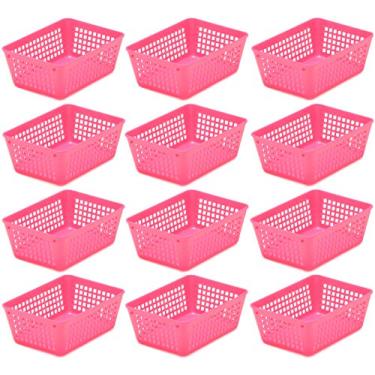 Imagem de Cesta de armazenamento colorida de plástico Ybmhome para gaveta de escritório, prateleira, gavetas de lixo para casa, despensa de cozinha ou bancada – Bandejas para escritórios e salas de aula, rosa, 12