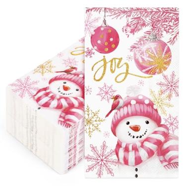 Imagem de JarThenaAMCS 100 pçs guardanapo de convidado de Natal ouro rosa boneco de neve bola de natal guardanapos de papel descartáveis guardanapos de mão para decoração de mesa de festa de inverno