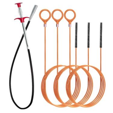 Imagem de Conjunto de ferramentas de limpeza de trado de drenagem de captador de cabelo - Cobra de pia de 7,6 x 133 cm + 1 × 35 polegadas Removedor de entupimentos de drenagem, conjunto para vaso sanitário, pia