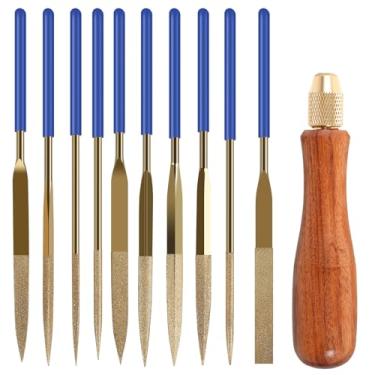Imagem de Conjunto de 10 mini arquivos de metal de diamante com cabo de lixa de madeira lima plana de agulha quadrada redonda arquivos de rifler de pedra de madeira joias de vidro ferramentas de arquivo fino