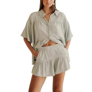 Imagem de Conjunto de 2 peças Outfit Qiaomai: camisa de verão com babados e shor