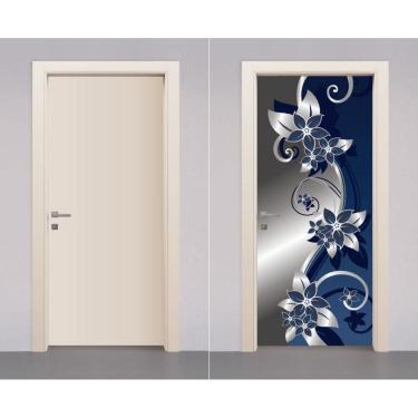 Imagem de Adesivo Envelopamento Decorativo De Porta Flores Floral Azul