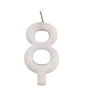 Imagem de Vela De Aniversário 8 Branca Glitter