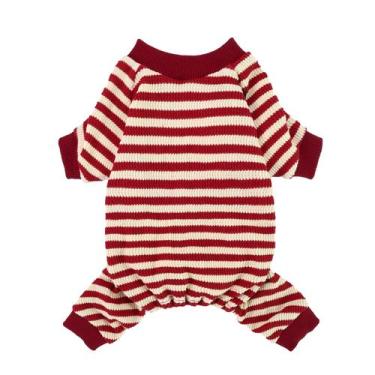 Imagem de Pijama para cães Fitwarm com listras vermelhas e brancas para waffles 