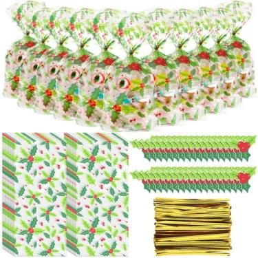 Imagem de Conjunto de sacolas Gueevin Christmas Holly Treat 12,7 x 27,5 cm 150 u