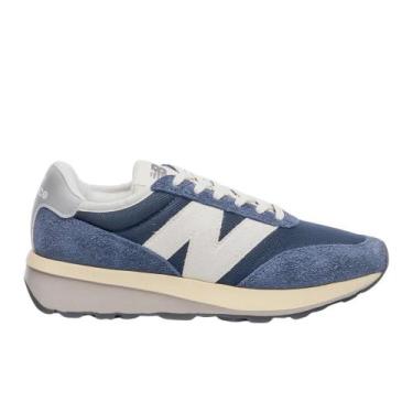 Imagem de Tênis New Balance 370v1 Unissex U370V1, 41, Azul marinho, Branco off