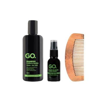 Imagem de Kit Barba Tea Tree Shampoo Óleo Barba Pente madeira anticaspa natural anti coceira Go Man