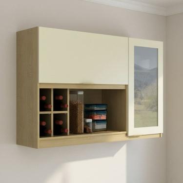 Imagem de Armário Aéreo 120cm com Nicho Adega e Porta de Vidro Reflecta Nanda Marrom/Arenas