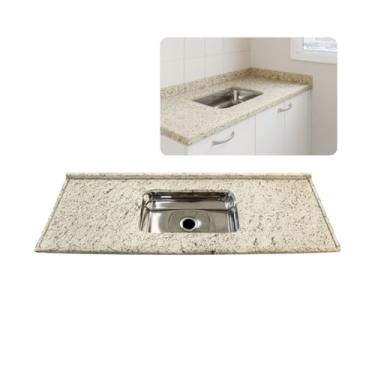 Imagem de Pia de Cozinha Granito Marfim Arabesco 100cm Cuba Inox Rasa