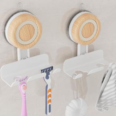 Imagem de Cinola Suporte de barbeador para chuveiro, pacote com 2, suporte de ventosa para parede, ganchos de ventosa removíveis e reutilizáveis para banheiro, ganchos de chuveiro com sucção sem danos, suporte