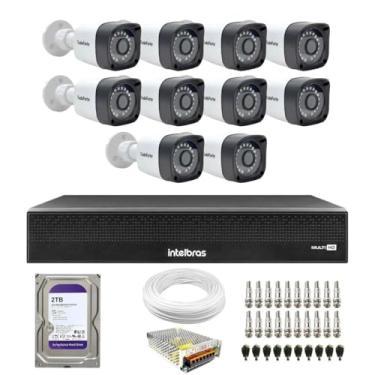 Imagem de Kit 10 Câmeras Tudo Forte TF 2020 B Full HD Bullet Visão Noturna 20M IP66 + DVR Gravador Intelbras MHDX 3116-C 16 Canais + HD 2TB