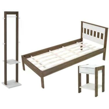 Imagem de Quarto Solteiro 3 Peças Cm8006 Az1016 Az1019 Qt4 Nogal Branco Tecno Mo
