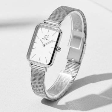 Imagem de Relógio Feminino Quadrado Delicado Elegante Analógico New Port Prata
