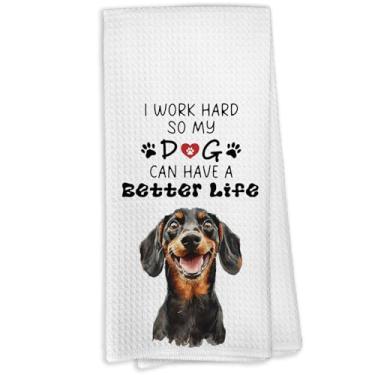 Imagem de VRW Dachshund Gifts Toalhas de cozinha, presentes de mãe de cachorro para mulheres, eu trabalho duro para que meu cachorro possa ter uma vida melhor, toalha de mão para decoração de Natal Dachshund