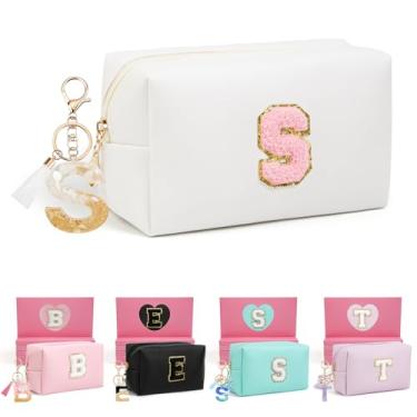 Imagem de AIBFRID 2 peças de bolsas de maquiagem iniciais para mulheres, presentes de aniversário para meninas de 10, 5, 6, 7, 8, 9, 10, 11 e 12 anos, bolsas de cosméticos de viagem, bolsa de maquiagem fofa