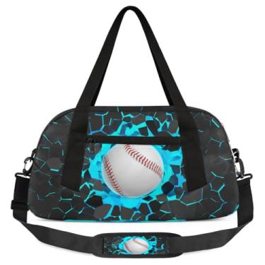 Imagem de Bolsa de viagem de academia para meninos – Bolsa infantil de fim de semana com bolso frontal com zíper para prática escolar, bolsas de mão para adolescentes, Bola de beisebol 3D azul, Esportivo