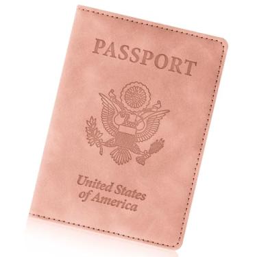 Imagem de Porta-passaporte para itens essenciais de viagem, capa de couro com bloqueio de RFID, carteira para cartões para homens e mulheres, Rosa claro, 5.6in*4.1in, Moderno