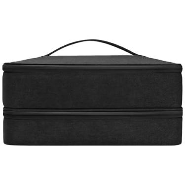 Imagem de LUMINFLY Bolsa de viagem, camada dupla de armazenamento para acessórios e secador de cabelo, preto, resistente à água, qualidade de nylon com compartimentos personalizáveis, organizador de viagem
