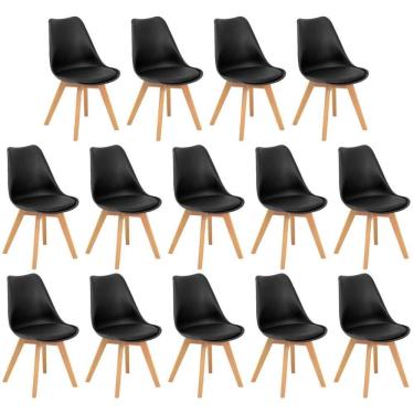 Imagem de Conjunto 14 Cadeiras De Jantar Eames Wood Leda Design Estofada - Preto