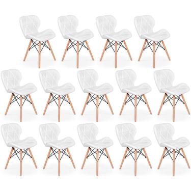 Imagem de Kit 14 Cadeiras De Jantar Charles Eames Slim Wood Estofada - Branco
