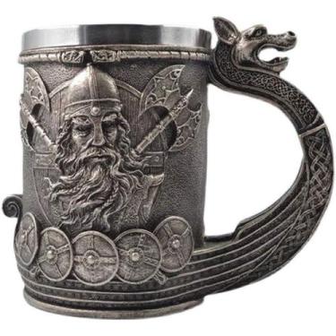 Imagem de Caneca Viking Skull and Dragon 350 ml com interior em aço inoxidável -