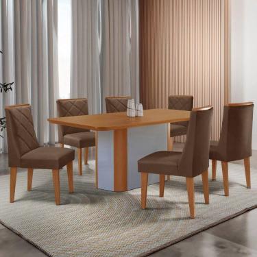 Imagem de Mesa De Jantar Isadora Tampo MDF 6 Cadeiras Isadora Moderna Veludo Marrom Naturalle