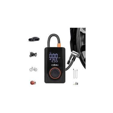 Imagem de Bomba de Ar Digital Portátil, Bateria Recarregável 2000mAh, Preta, LED, 80W, com 4 Bicos, Carregador, 14,8x9x7,2cm