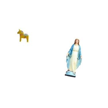 Imagem de Fenteer Escultura de Cavalo Dalecarliano E Virgem Maria, Ornamento Colecionável de Animal Sueco para Estante de Livros E Decoração Religiosa