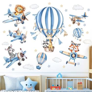 Imagem de Animal Airplane Wall Decals for Baby: Removable Vinyl Hot Air Balloon Animal Theme Wall Stickers for Nursery Kids Room Decor with Peel and Stick Technology - Ages 0-12 Years