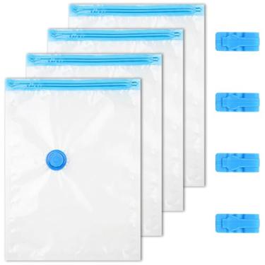 Imagem de Pacote com 4 sacos de armazenamento de compressão a vácuo para economia de espaço - Sacos de vedação a vácuo de 35 x 50 cm para embalagem de roupas, acessórios de cruzeiro, bagagem e organizadores de