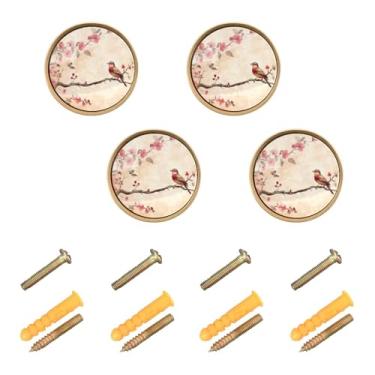 Imagem de Burbuja Puxadores de armário de cozinha retrô pássaro em galho, pacote com 4, puxadores redondos de 3,5 cm, puxadores de cômoda com parafusos para cozinha, quarto, armários, armário