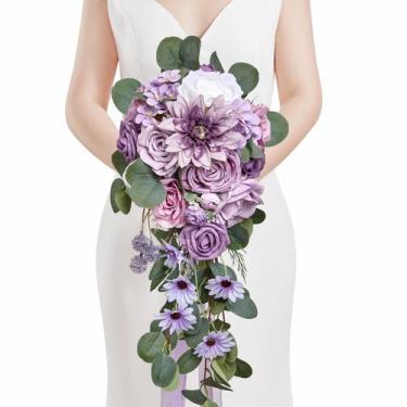 Imagem de Ramos de Boda Serwalin Dahlia Morada para Novia, Altura 25 cm