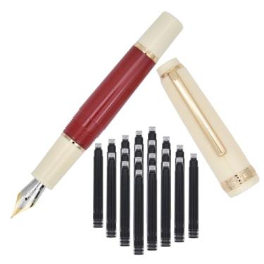 Imagem de SIPLIV Jinhao 82 mini caneta-tinteiro de plástico, caneta de viagem com bolso de parágrafo curto com conversor de tinta e 20 cartuchos de tinta preta - ponta fina de irídio, vermelho vinho