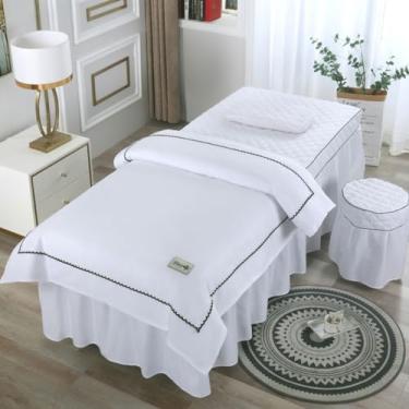 Imagem de Conjunto de lençóis de mesa de massagem, 4 peças, capa de cama de salão de beleza, simples, cor sólida, salão, spa, beleza, respirável, fumigação, massagem, saia de mesa, roupa de cama, fronha, capa