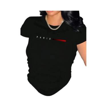 Imagem de Camiseta Feminina De Manga Curta Com Estampa De Letras Paris Em Poliés