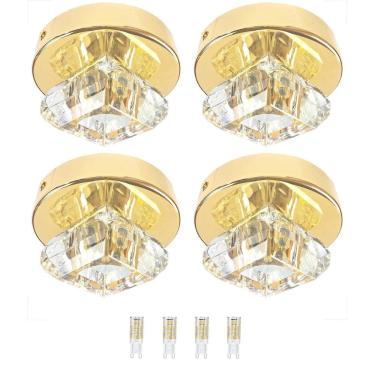 Imagem de Kit 4 Spot Cristal Redondo Sobrepor Dourado Corredor Bet46 +