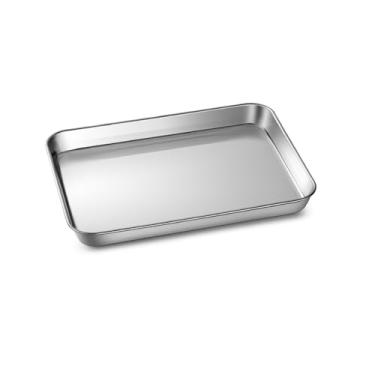 Imagem de 1 assadeira plana de aço inoxidável 304 – 24 × 16,9 × 2,5 cm | Versátil para assar, grelhar, cozinhar arroz a vapor, pratos de servir e bolinhos