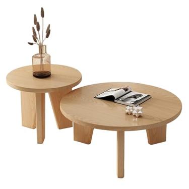 Imagem de Mesa de centro redonda, mesa de centro de madeira, mesa lateral para sala de estar, mesa de centro moderna, mesa central simples moderna, para sala de estar, quarto, escritório e varanda (cor do valho
