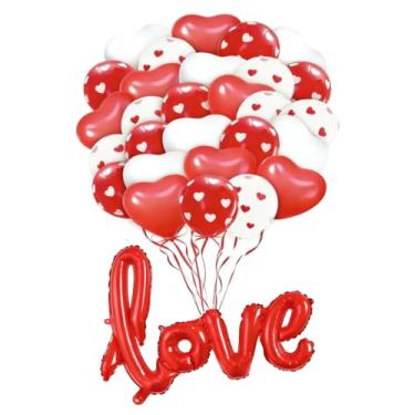 Imagem de Kit de balões de coração vermelho – 40 balões de coração vermelho, letras e fita de balão grande de 101 cm, balões reutilizáveis de látex e alumínio para decoração de Natal, Ano Novo e Dia dos