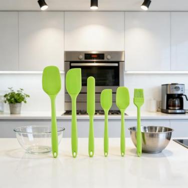 Imagem de Conjunto de 6 espátulas de silicone, colher de borracha, espátula, resistente ao calor, design de uma peça, espátula sem costura, raspadores antiaderentes, ferramenta de mistura para assar (conjunto