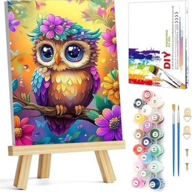 Imagem de Arttoplus Kit de pintura por números para crianças com moldura, pintura de coruja por números para crianças de 8 a 12 anos com cavalete de madeira, pintura a óleo de animais DIY fácil por número