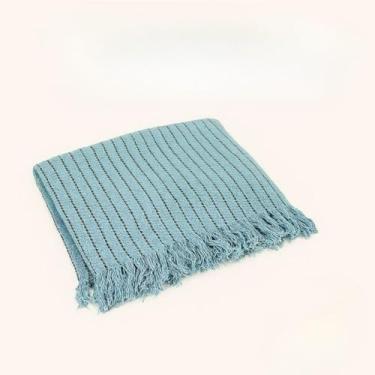 Imagem de Manta para Sofá Gigante 2,40x1,80m Casal Algodão Macio Decorativa(Azul Claro Listra Preta)