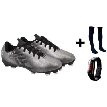 Imagem de Chuteira Campo Adulto Nova UZ + Meião + Relógio - UZZE, Preto, 41