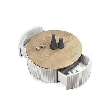 Imagem de Mesa de centro mesa de centro mesa de centro redonda de madeira com armazenamento oculto, mesa de centro redonda moderna para sala de estar, quarto, mesa (branca)