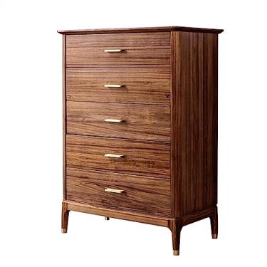 Imagem de KEG801302 Baú de quarto com 5 gavetas para quarto, cômoda com 5 gavetas de grande capacidade, armário de madeira maciça com torre de armazenamento de alça de latão