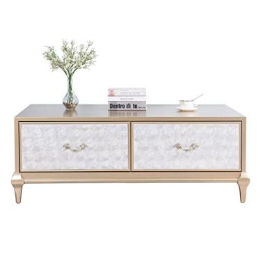 Imagem de Mesa de centro moderna para sala de estar, mesa de café, decoração de concha delicada, elegante, retangular, mesa de café, sofá com mesa de quarto de armazenamento (100 * 65 * 45 cm)