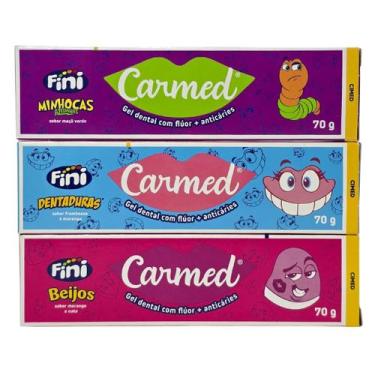 Imagem de Kit 3 Gel Dental Beijos + Dentaduras + Minhocas Azedinhas Fini Carmed 