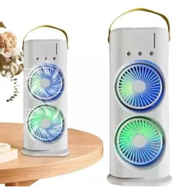 Imagem de Ventilador Umidificador Duplo Torre Portátil Climatizador Led Ar Condicionado USB Potente e Econômico com Controle Remoto Purificador Difusor de Ar Mesa Silencioso Refrigeração Camada Dupla Branco